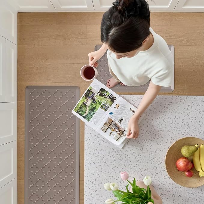 Kitchen Mats for Floor 2 Piece - Anti Fatigue Mats for Kitchen Floor - Non Slip Cushioned Rugs for Standing, Office, Sink, Laundry, Khaki