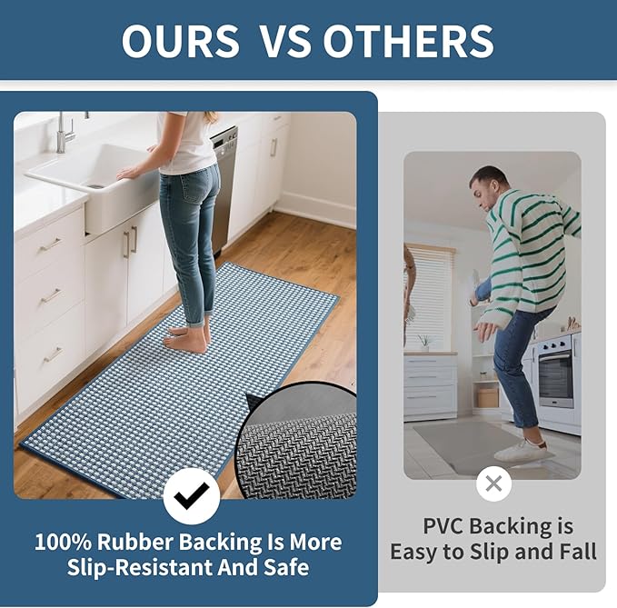 YDKGL Long Kitchen Runner Rugs Kitchen Mat Non Slip Washable, Super Absorbent Soft Chenille Braided Kitchen Mats for Floor, Rubber Backing Kitchen Floor Sink Standing Mat, Easy Clean, Blue 24"x71"