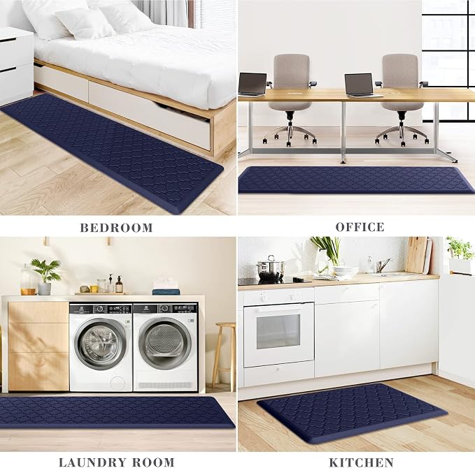 Kitchen Mat [2 PCS] Cushioned Anti-Fatigue Floor Mat Water Resistant Non-Skid Kitchen Mats and Rugs Ergonomic Comfort Foam Kitchen Rugs Standing Mat for Floor Office Sink(Blue,17.3"x28"+17.3"x60")