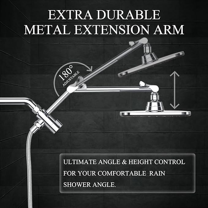 Veken 14" Wide Rain Shower Head with Handheld, High Pressure Handheld Shower with Multi Spray Modes, Rainfall Combo with 15" Metal Extension Arm, Detachable Dual Shower, Bathroom Decor, Chrome Silver