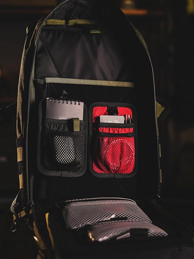 TACTICAL_GEEK TCM4 Mini EDC Organizer Board, Backpack Accessories with Smooth Hook Back Panel, Utility Admin Bag Insert Panel Modular Organizer with Open Pocket & Mesh Pocket (Red)
