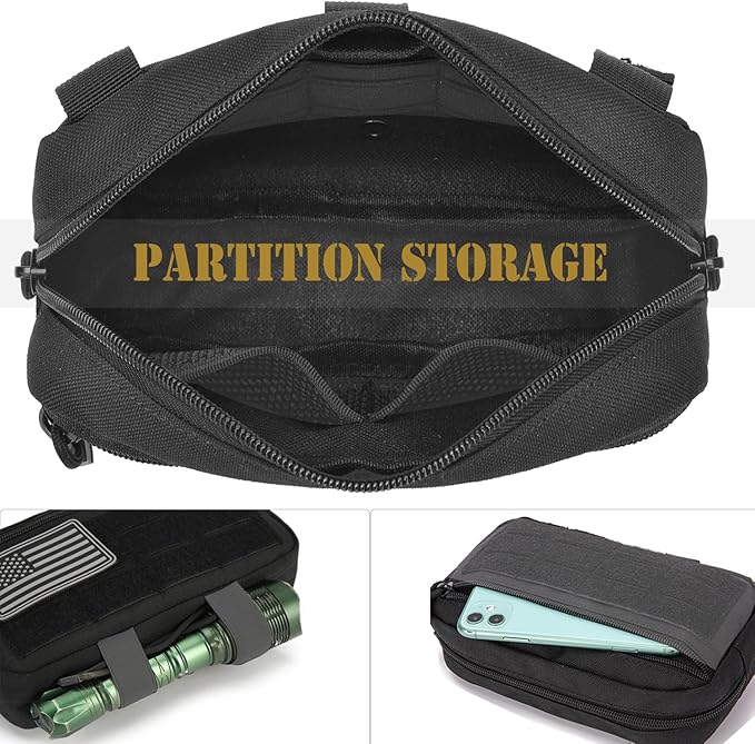 2 Pack Tactical Molle Admin Pouch with US Flag Patch and Keychain - Utility Laser Cut Tactical EDC Tool Pouch Bag Horizontal Modular Pouches Utility Tool Pouch