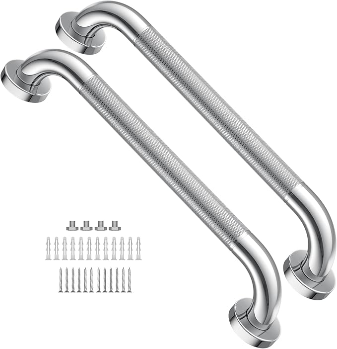 Shower Grab Bars for Bathtubs 16 Inch,Chrome Stainless Steel Bath Grab Bar, Knurled Bathroom Safety Rail, Shower Handrail Support, Handicap Elderly Senior Balance Assist Handles