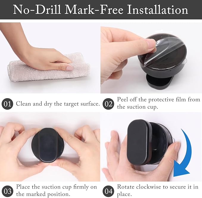 4PCS Suction Cup Handle, Shower Glass Door Suction Cup Pull, No Drilling Removable Knob for Sliding Door Cabinet Drawer Toilet Seat Cover (Black)