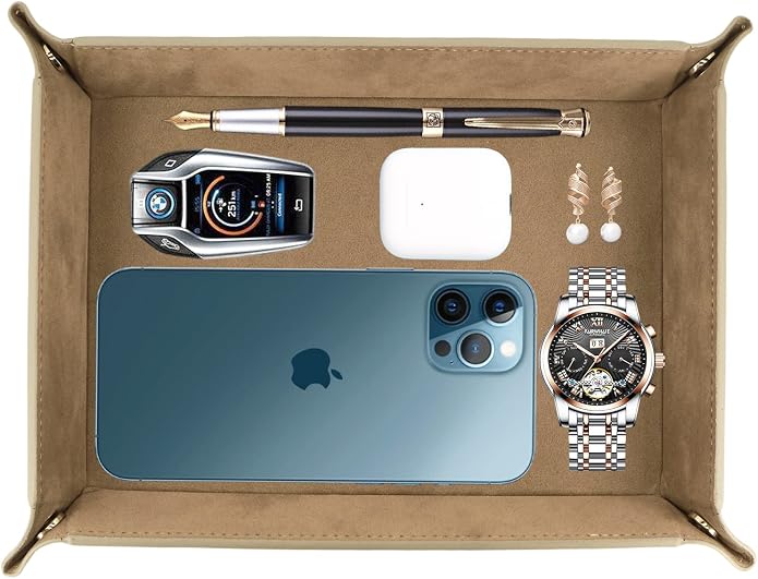 Valet Organizer - Catchall Tray for Jewelry, Wallets, Watches, Keys, Coins, Phones, Glasses - Perfect for Nightstand, Desk, Entryway