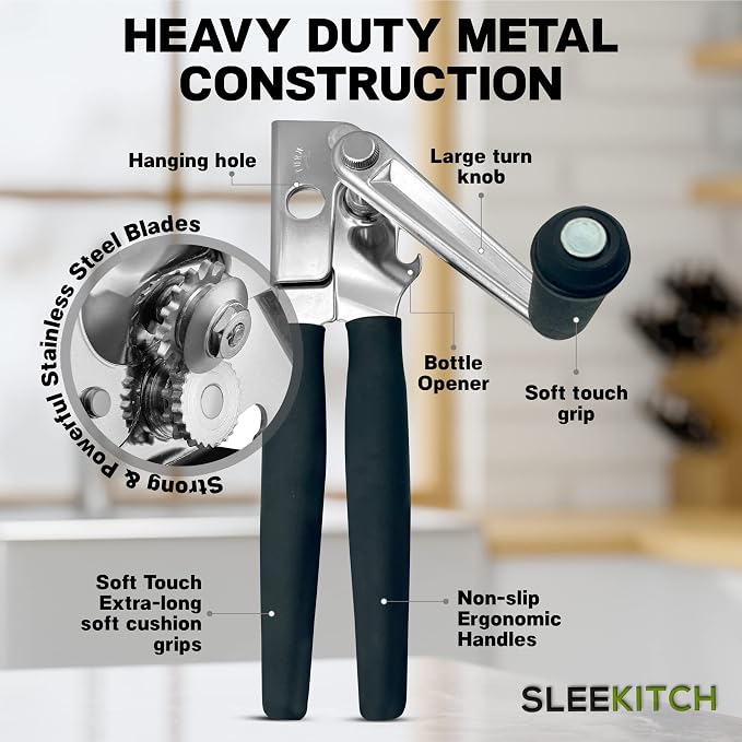 Commercial Can Opener Heavy Duty Manual Hand Crank for Large Cans | Hand Crank, Large Handheld for Big Cans, Swing Grip Design, Comfortable Easy Crank Handle