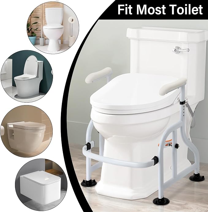 Neoaider Toilet Safety Rails with Adjustable Handrails, 300 Lbs Weight Capacity Toilet Rails, Toilet Safety Frames & Rails for the Elderly, Pregnant Women, Patients