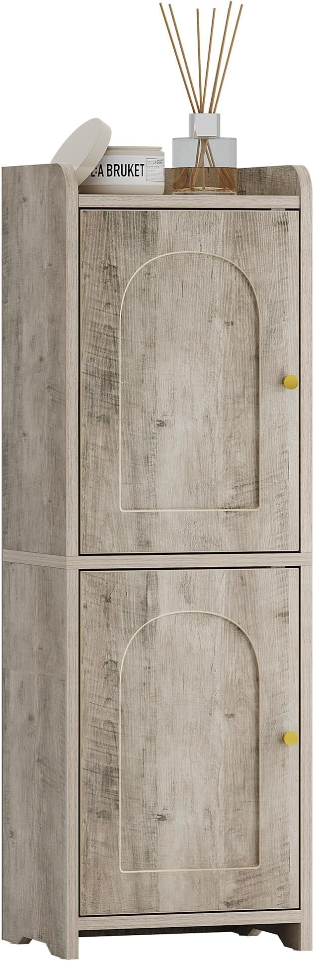 Hzuaneri Bathroom Storage Cabinet, Small Corner Floor Cabinet with 2 Doors and Adjustable Shelf, Narrow Toilet Paper Cabinets, Bathroom Organizer for Small Spaces, 7.9" D x 9.8" W x 29.5" H Greige
