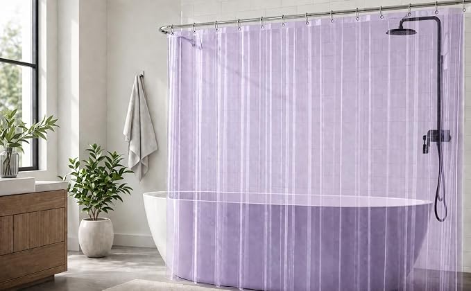 EHZNZIE Purple Shower Curtain Liner 72x72, PEVA Waterproof Bath Curtain, No Chemical Smell, 3 Weighted Magnets, Durable with Rustproof Metal Grommets