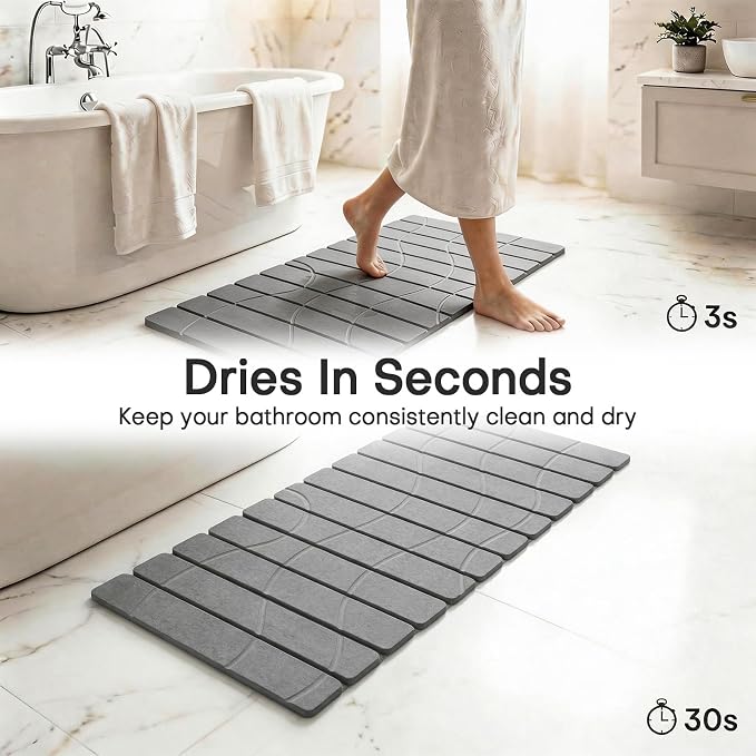 Foldable Stone Bath Mat, Non Slip Large Diatomaceous Shower Mat, Super Absorbent Quick Drying Stone Mat for Bathroom Kitchen Floor Counter Sink,Easy to Clean & Store (32" x 16" Dark Gray)
