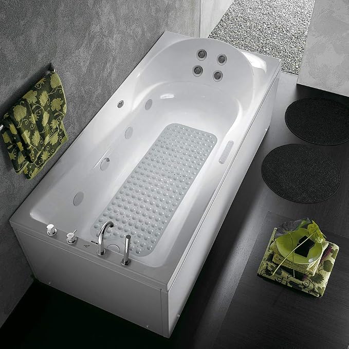 Bathtub and Shower Mats, Extra Long Non-Slip Bath Tub Mat 39 x 16 Inch, Machine Washable Bathmat with Suction Cups & Drain Holes for Bathroom Floor, Gray