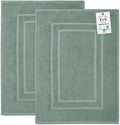 Feather & Stitch 2 Piece Towel Like Bath Mats (30x21 Inch) 100% Cotton Terry Bath Mat, Bathroom Shower Floor Mat [NOT A Bathroom Rug], Soft Absorbent Washable Mats - Granite Green