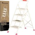 Step Ladder Foldable Folding Stool - for Home Adults Kitchen 4 Stepping Extension Tall Heavy Duty with Handrails - Closet Stepstool Stair Ladders Extendable Stepladder for Indoor House 600Lbs