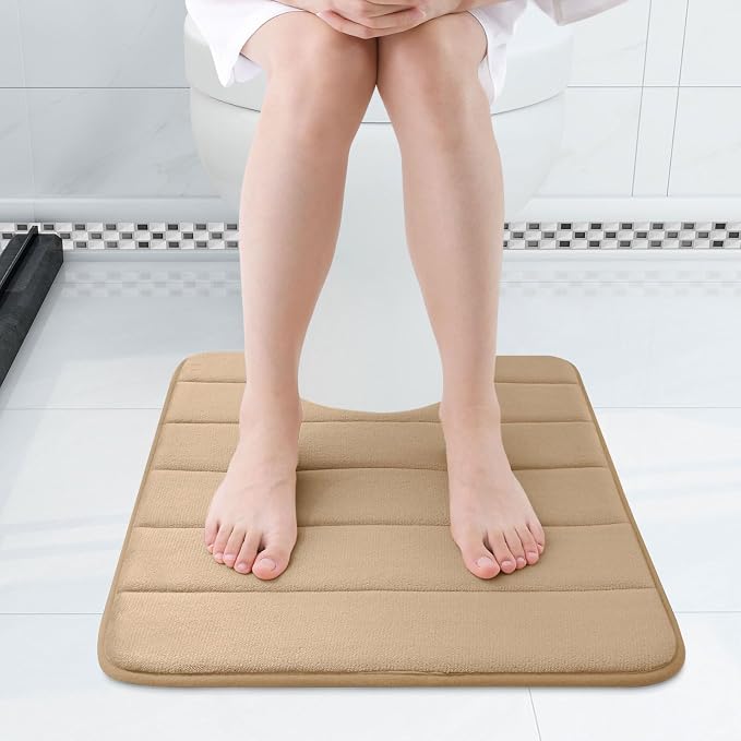 Buganda Memory Foam U-Shaped Contour Toilet Rugs, Non Slip Absorbent, Thick Soft Washable Bathroom Mat, Floor Carpet Bath Rugs Mat for Toilet Base (20" x 20", Camel)