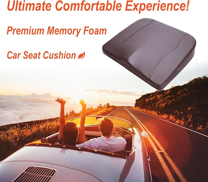 Lofty Aim Car Seat Cushion, Comfort Memory Foam Car Cushions for Driving - Sciatica & Lower Back Pain Relief, Driver Seat Pillow for Auto, Office Chair, Wheelchair - Classic Brown