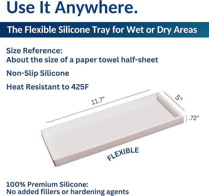 Spacewiser Countertop and Vanity Tray - 11.7" Silicone Bathroom Counter Tray, Dish Soap Trays for Kitchen Counter, Bathroom Counter Organizer Accessories Caddy, Shower Trays Makeup Mat Oil, White