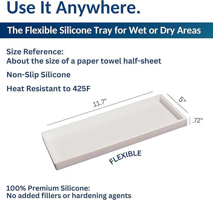 Spacewiser Countertop and Vanity Tray - 2 PC Large 11.7" Silicone Bathroom Trays, Counter Organizer, Dish Soap Sponge Holder Kitchen Sink Tray Organizer, Sink Caddy Toothbrush Key Kitchen Soap Trays