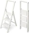 HillhutApex 3 Step Foldable Aluminum Step Ladder with Handgrip, Anti-Slip Pedal, 330 lbs Capacity, Lightweight & Portable for Home, Kitchen, Office, Garage (White)