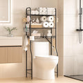 TETOTE Over The Toilet Storage Rack, 3-Tier Bathroom Organizer Shelf Over Toilet with Toilet Paper Roll Holder, Freestanding Metal Rack, Black