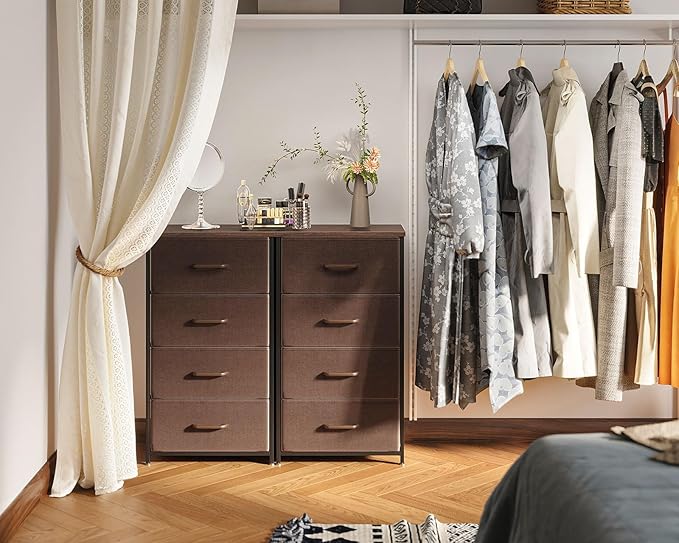 AODK Dresser for Bedroom with 4 Storage Drawers, Small Dressers Chest of Drawers Fabric Dressers with Sturdy Steel Frame, Dresser for Closet with Wood Top, Brown