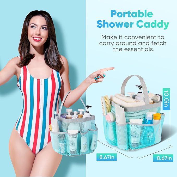 EUDELE Mesh Shower Caddy Portable, 8-Pocket Large Capacity, Quick Dry, Easy Clean, for Beach, Swimming, Gym, Travel