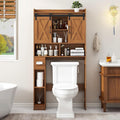 Vabches Over The Toilet Storage Cabinet, Farmhouse Storage Cabinet Over Toilet with Sliding Doors，Home Space-Saving Toilet Rack, for Restroom, Bathroom, Laundry,Caramel