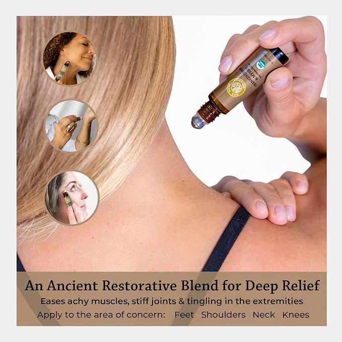 Silk Road Organic Frankincense Oil & Myrrh Essential Oil Roll On for Body Aches, Stiffness & Tingling - USDA Certified Aromatherapy Roller, 10ml