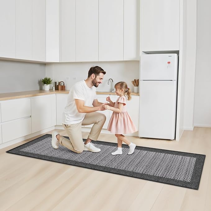 StepRite Kitchen Rugs, Kitchen Mats for Floor, 96"x20" Non-Slip Machine-Washable Kitchen Throw Rug, Absorbent Runner Rugs Office, Sink Standing Desk Mat, Decor Carpet, Grey