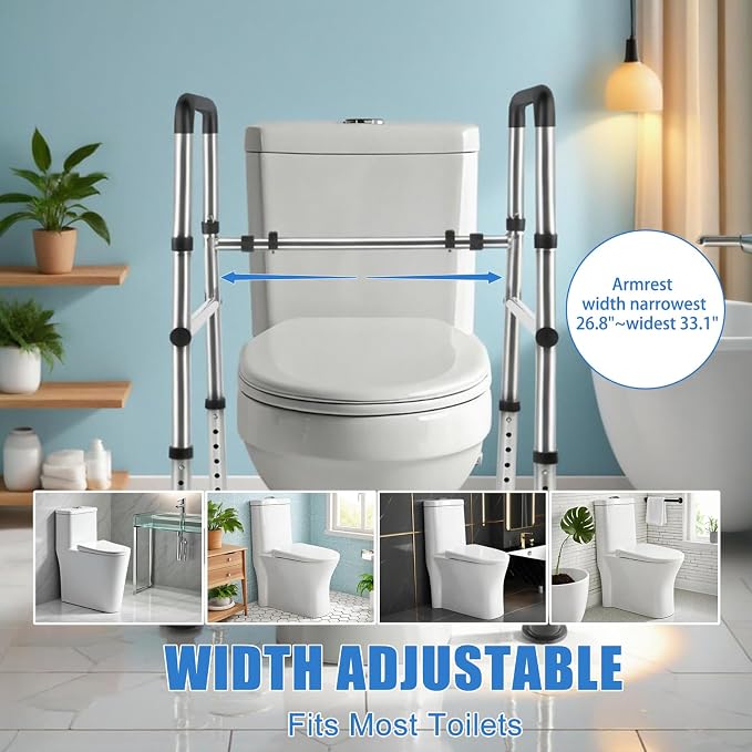 Toilet Safety Rails, Adjustable Toilet Safety Frame & Rails, Toilet Safety Rail for Elderly Adults