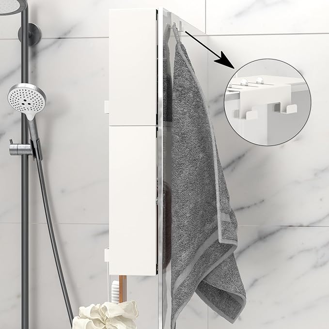 Over the Glass Shower Caddy Hanging, 2 Tier Stainless Steel Rustproof Shower Organizer Over the Door with Hooks, Bathroom Organizers and Storage Rack, Bathroom Decor Shelves - White