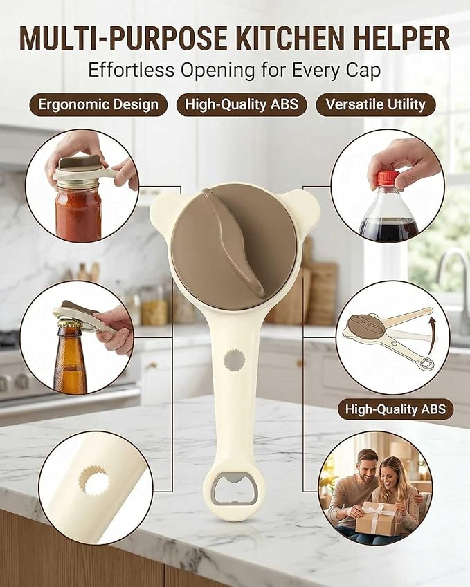 Jar Opener – 4-in-1 Adjustable Stainless Steel Secure Grip Lid Remover for Jars, Bottles & Cans, Multifunctional Kitchen Tool