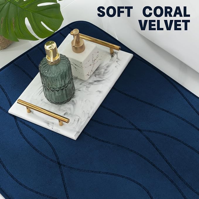 YIHOUSE Memory Foam Bathroom Rug Sets, Navy Blue, 5 Piece | Ultra Soft, Absorbent, Non-Slip, Machine Washable