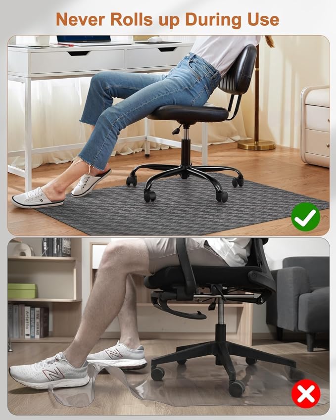 Blvornl Ultra Large Office Chair Mat for Hardwood Floor, Rolling Chair Mat for Hard Wood, Large Anti-Slip Hard Floor Protector, Heavy Duty Computer Desk Rug for Office and Home 50"*63" Deep Grey