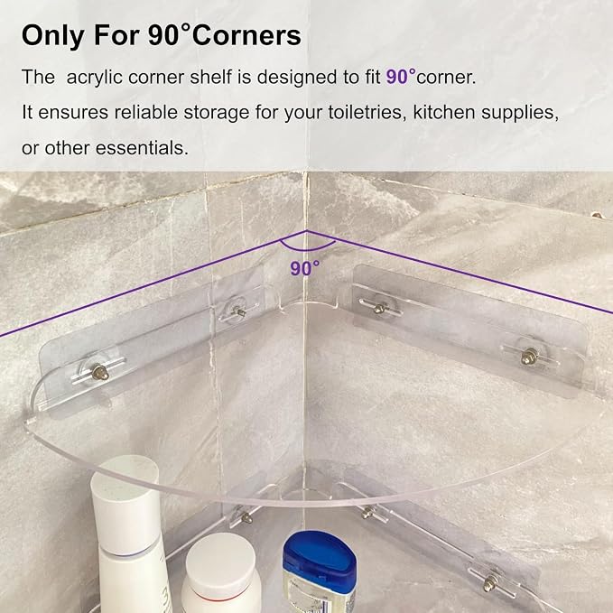 Acrylic Corner Shelves, Adhesive Shelf, Shower Caddy Organizer for Home Decor,Clear Shower Shelf,No Drilling Wall Mounted Bathroom Shelves (Clear 10 inch 2 set)