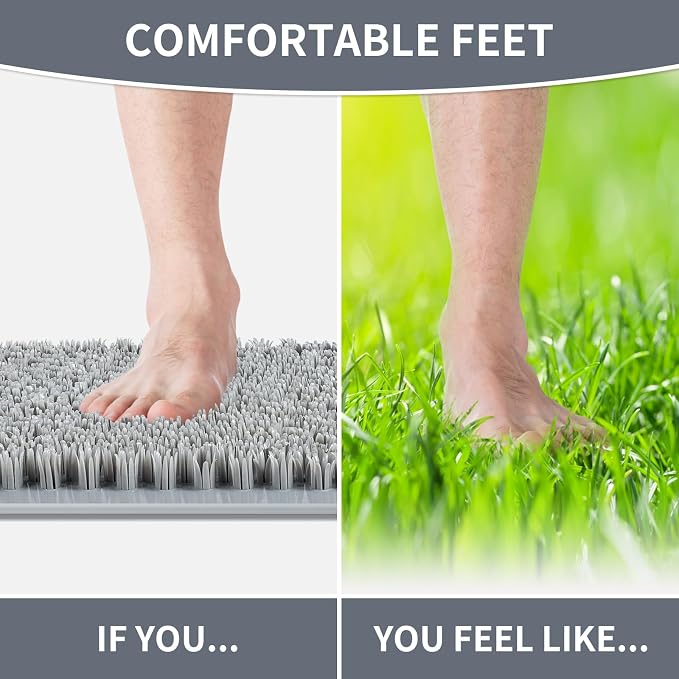 Yolife Shower Foot Scrubber Mat, Anti-Slip Bath Mat with Scrub Bristles, Soft Shower Foot Massager with Strong Suction Cups for Soothe Achy Feet, 25.6" x 13.4"