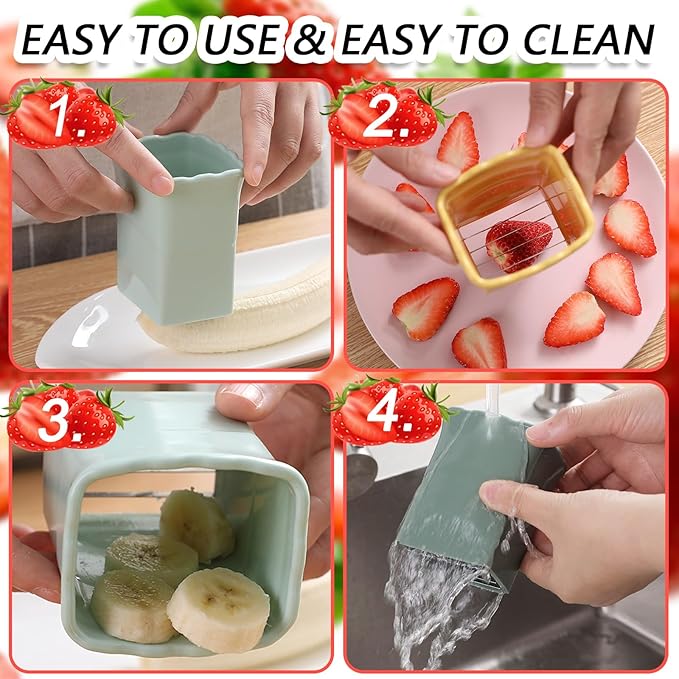 TULOBI 2 PCS Cup Slicer, Stainless Steel Egg Stainless, Strawberry Slicer, Mini Fruit Slicer Cup, Quickly Making Fruit Vegetable Salad, Creative Convenient Kitchen Gadget (Yellow + Cyan)