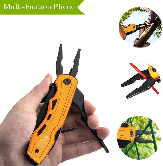 RoverTac 15-in-1 Pocket Multitool Knife - Folding Knife with Pliers, Bottle & Can Opener, Phillips Screwdriver + 9 Bits, Nylon Sheath - EDC Multi Tool for Camping, Hiking & DIY - Gifts for Men & Dad