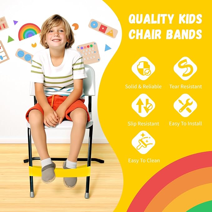 25 Pack Chair Bands for Kids with Fidgety Feet, ADHD Tools for Kids, Improve Focus & Reduce Restlessness, Chair Bands for Sensory ADHD ADD Autism - Classroom & Home Must Haves (Yellow)