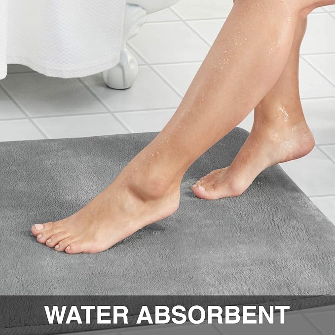 Memory Foam Bath Mat Non Slip Absorbent Super Cozy Velvet Bathroom Rug Carpet (17 inches X 24 inches, Grey)