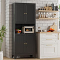 Bevivog Tall Pantry Cabinet with Microwave Shelf, 69" Metal Storage Cabinet with 4 Doors and Adjustable Shelves,Freestanding Metal Kitchen Hutch Cabinet, Black Pantry Closet Storage Shelves with Doors