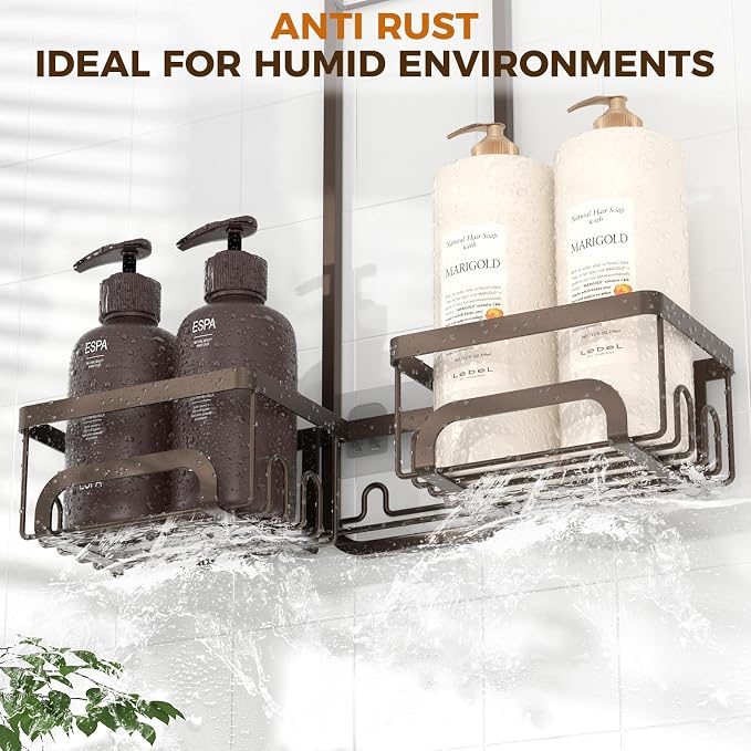 REINHARDT Shower Caddy Hanging for Handheld Showerheads Adjustable Split Shower Caddy, Rustproof Shower Organizer with Hooks for Razor Over the Head Caddy with Soap Holder Bathroom Accessories, Bronze