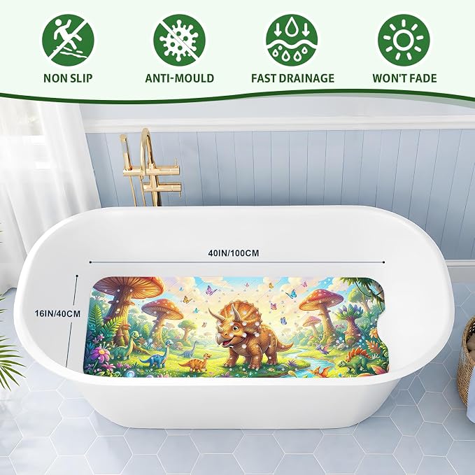 XIYUNTE Baby Bath Mat for Tub Non Slip Kids, BPA Free Extra Long Bathtub Mat 40x16 with Drain Holes and 200 Suction Cups, Non Toxic Machine Washable Toddler Bath Mat, Eco-Friendly Certified