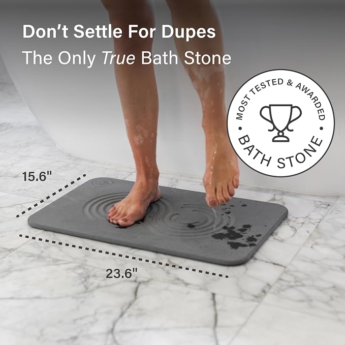 Dorai Home Stone Bath Mat Set - Premium Diatomaceous Earth Bath Floor Mats with Non-Slip Base, Fast-Drying Modern Shower Mat for Bathroom | Zen Slate, 2 Pack - 23.6"x15.4"