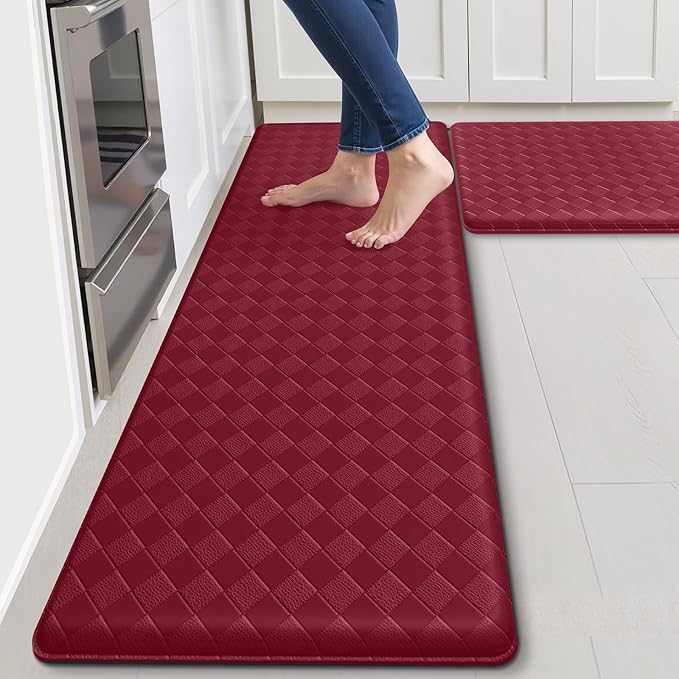 TranquilRelax Kitchen Mats, 2PCS Kitchen Rugs, Cushioned Anti Fatigue Kitchen Mats for Floor, Non-Slip Standing Desk Mat, Waterproof Kitchen Rug Set for Kitchen Floor Office,17.3"×30"+17.3"×59" Red
