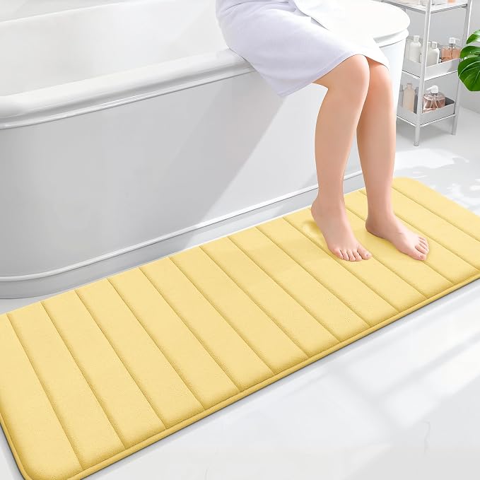 OLANLY Memory Foam Long Bathroom Rugs Runner 59x20, Super Soft Absorbent Bath Mat, Quick Dry, Machine Washable Shower Floor Rugs, Bathmat Carpet, Bathroom Home Decor Accessories, Yellow