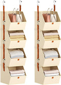 Homsorout Hanging Closet Organizer 4 Tier - Clothes Hanging Shelves, Space-Saving Closet System, Fabric Storage Bins Bedroom Organization, Collapsible Baskets for Home, Dorm, Rv, Beige, 8 Pack