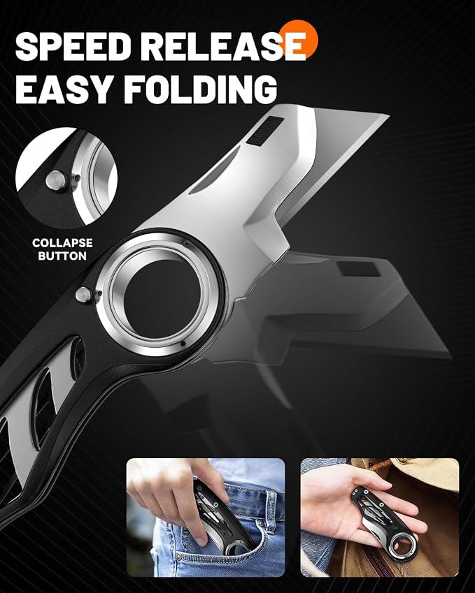 Folding Utility Knife Pocket Knife, Heavy-Duty Box Cutter with Anti Slip Finger Loop, Quick Change Blade Razor Knife, Box Cutters for Home, Office, Warehouse, Durable Razor Knife, Box Knife (Black)