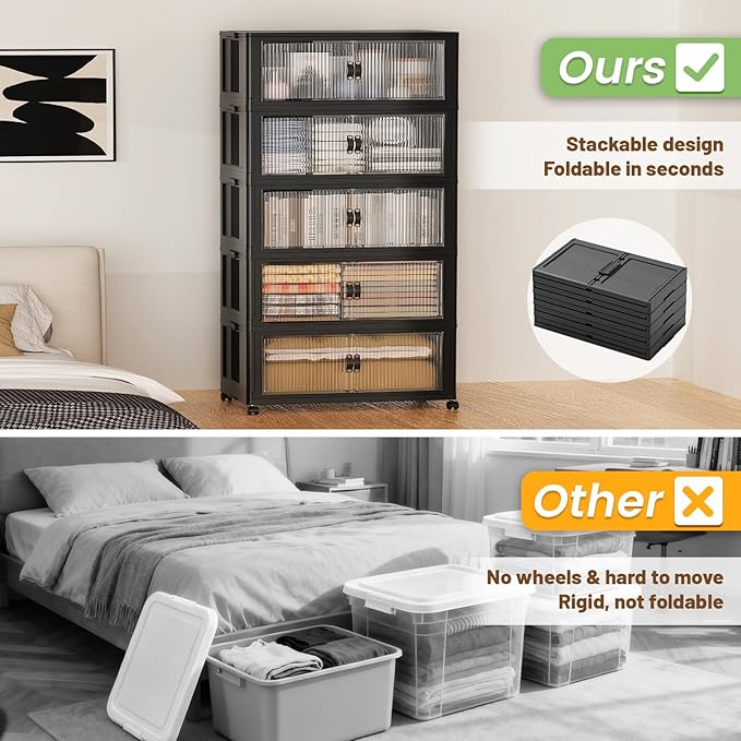 SAILUN 127Gal/508Qt Extra Large Stackable Storage Bins Folding Collapsible Storage Bins with a Lid, Closet Organizers and Storage Black 28" W x 1