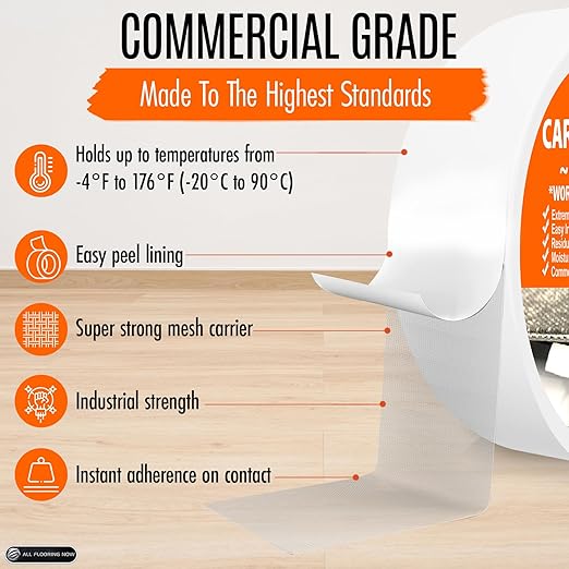 Carpet Tile Tape Double Sided 2in x 90ft (3 Pack) Heavy Duty Reinforced Web Mesh & Residue Free - Indoor Outdoor for Carpet Tiles, Hardwood, Vinyl, Rugs, Carpet, Rubber & Mat Gripper
