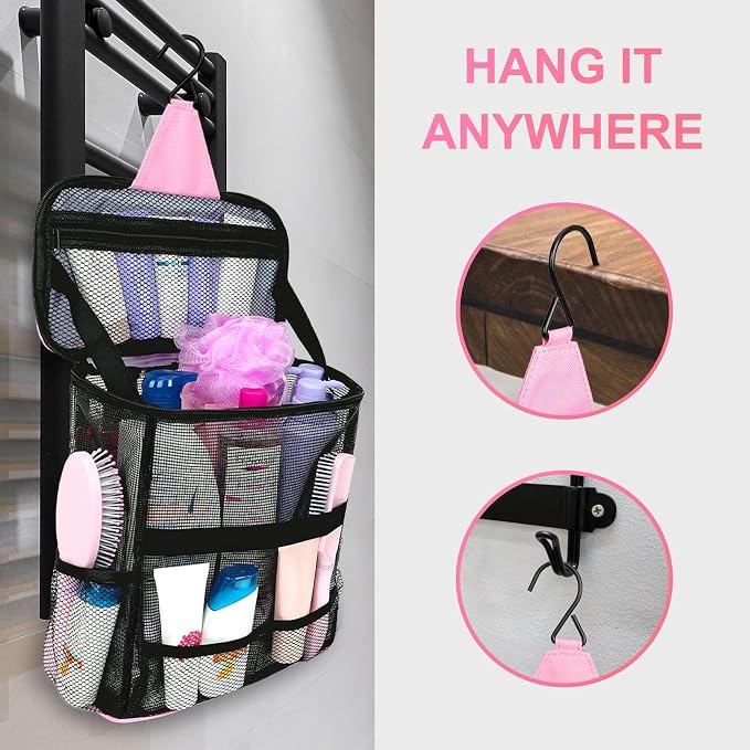 Mesh Shower Caddy,Portable Hanging Travel Toiletry Bag Dorm Room Essentials for College Students Girls,Large Makeup Organizer for Full-Sized Toiletries,Travel Essentials for Women Girls Camping Beach